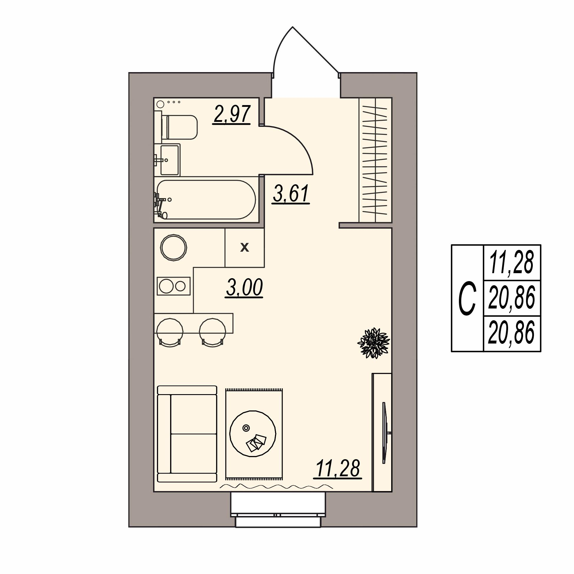 Студия 20 м2 в ЖК Герои поколений корпус null этаж 2