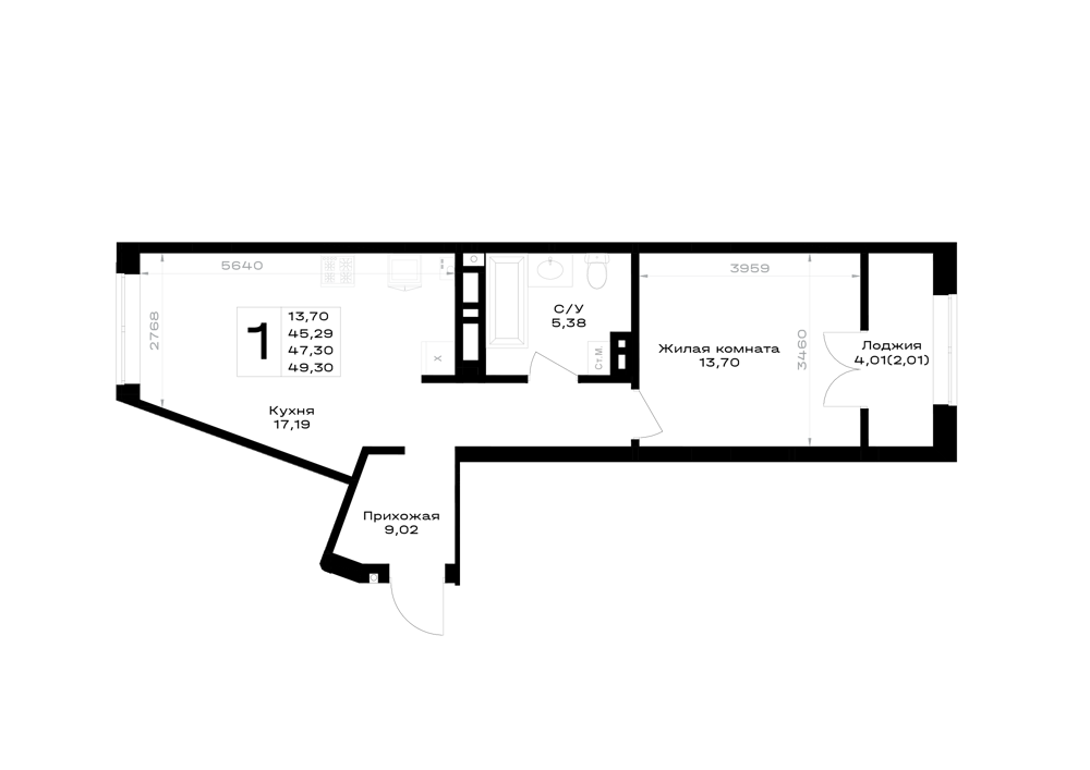 1-комнатная 47 м2 в ЖК Включи корпус null этаж 5