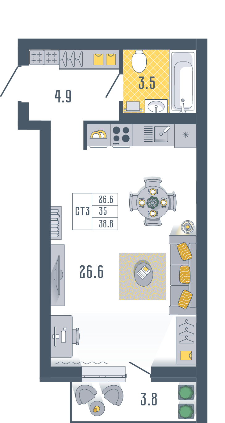 1-комнатная 38 м2 в ЖК Солнечный город корпус null этаж 10
