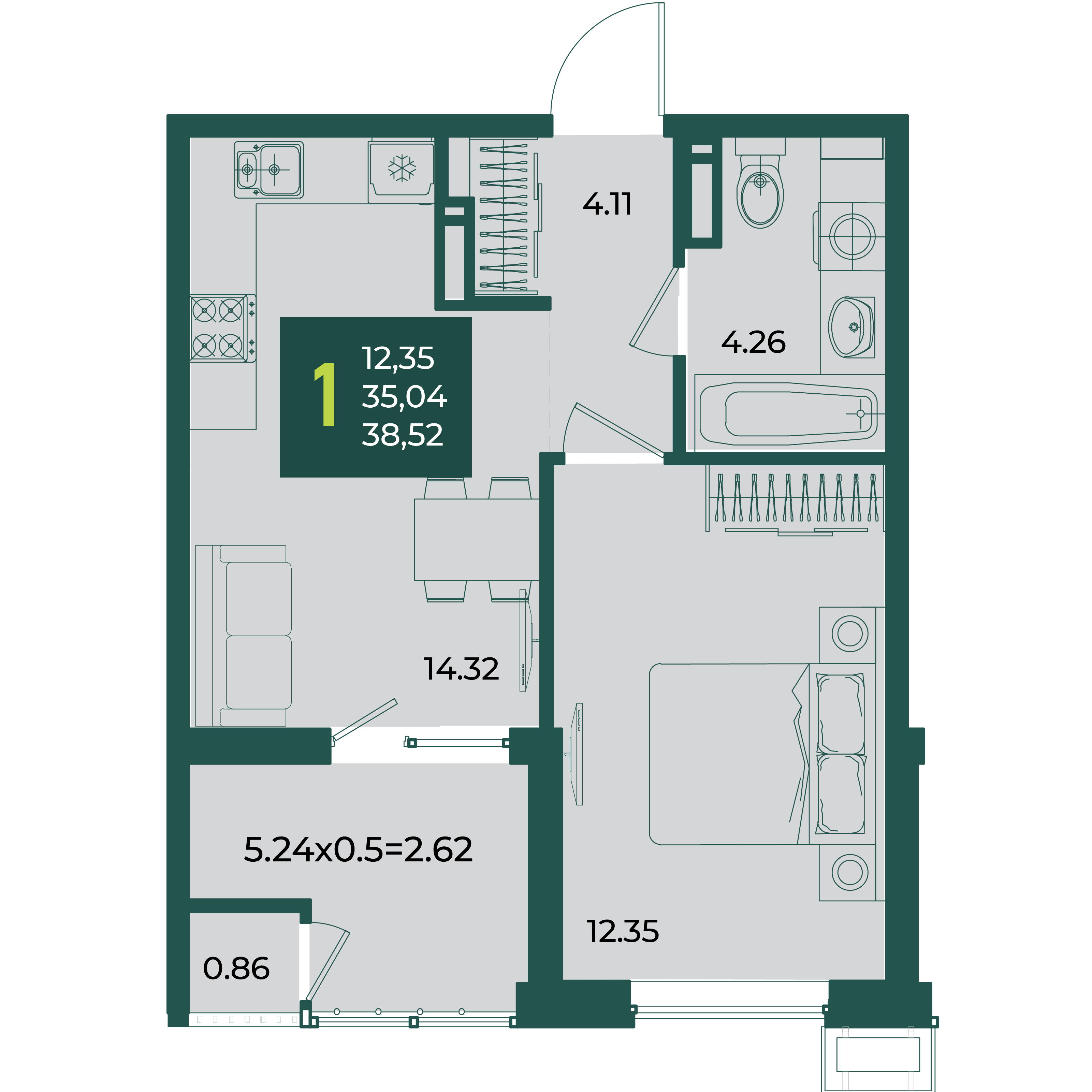 1-комнатная 38 м2 в ЖК Образцово корпус null этаж 9