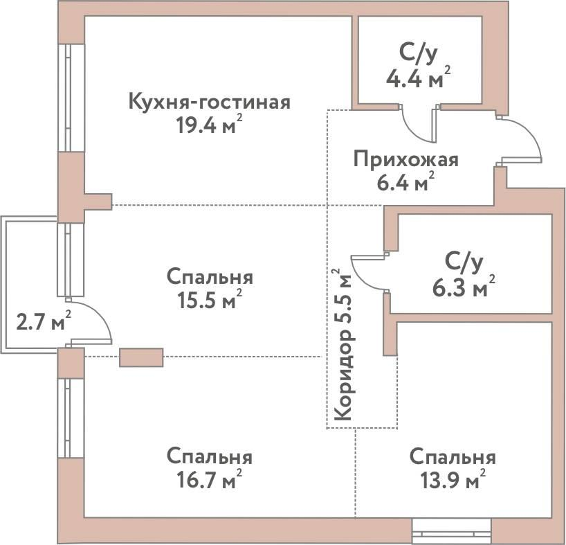 4-комнатная 88 м2 в ЖК Эко-квартал Flora&Fauna корпус null этаж 8