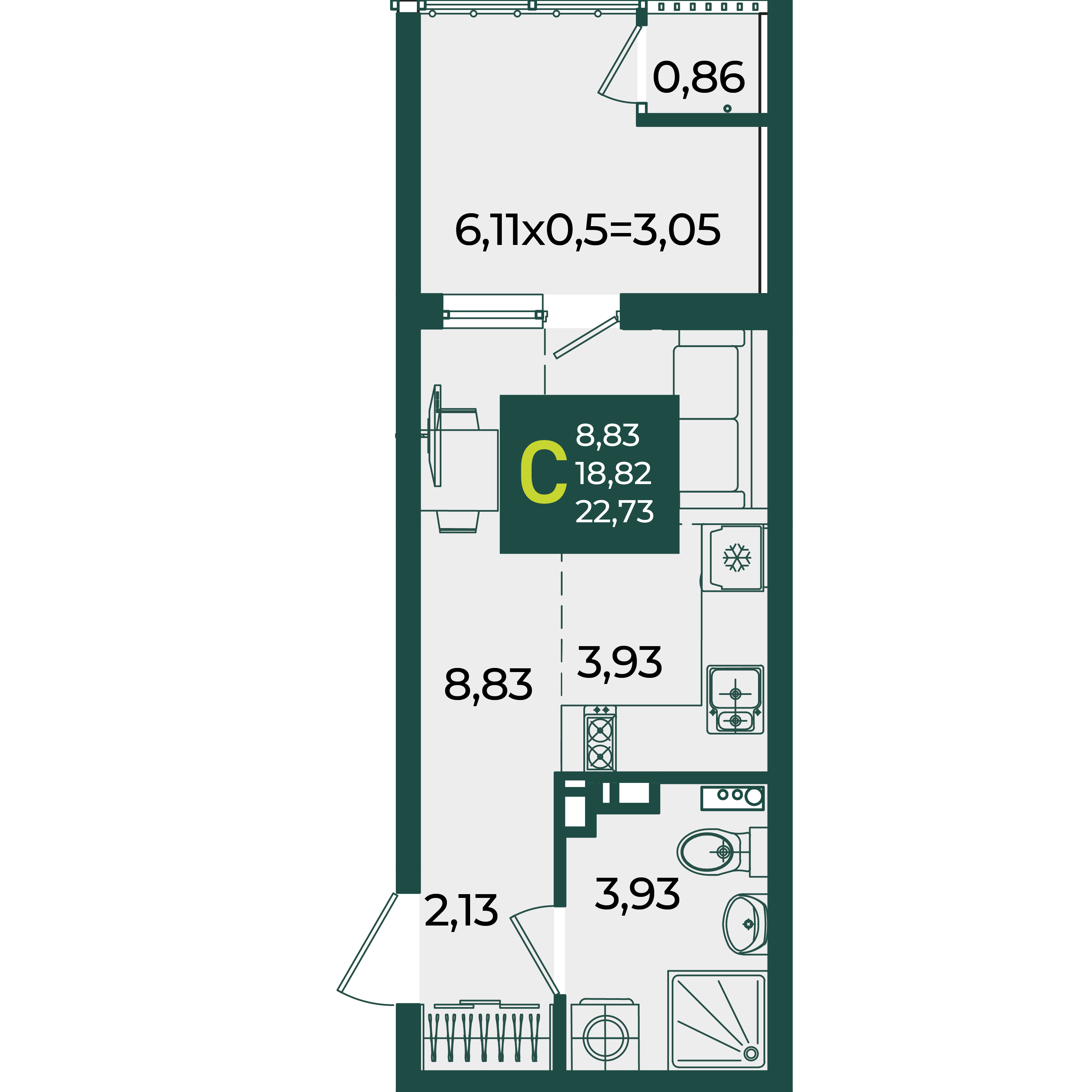 Студия 22 м2 в ЖК Образцово корпус null этаж 3