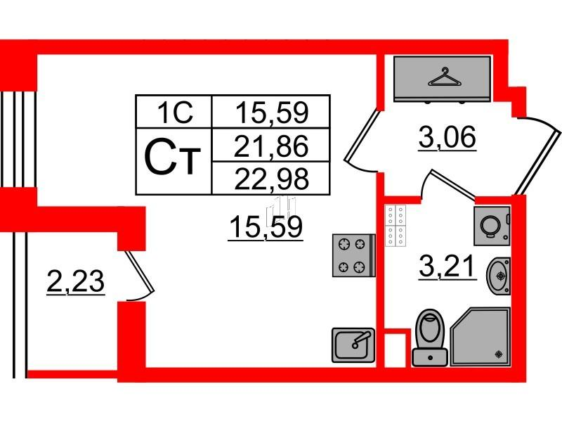 Студия 21 м2 в ЖК Парадный ансамбль корпус null этаж 3
