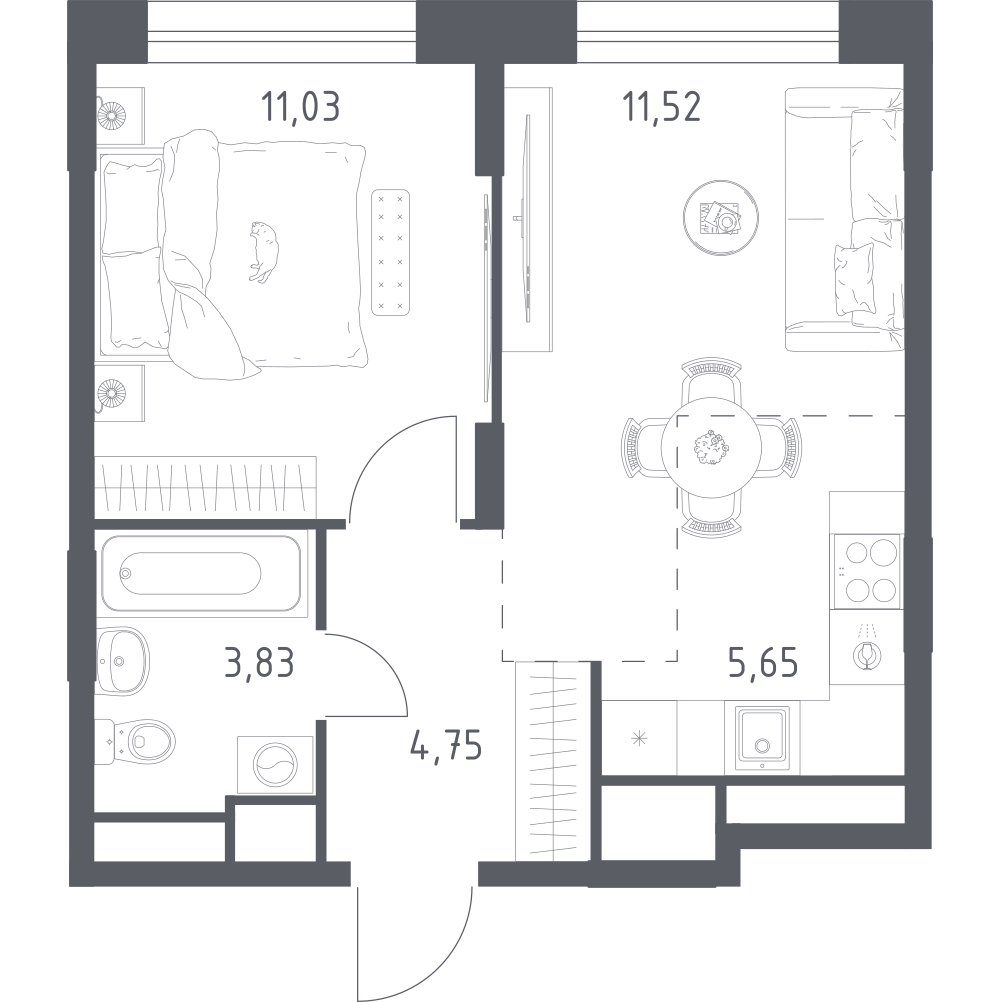 Студия 36 м2 в ЖК Новоград Павлино корпус null этаж 7