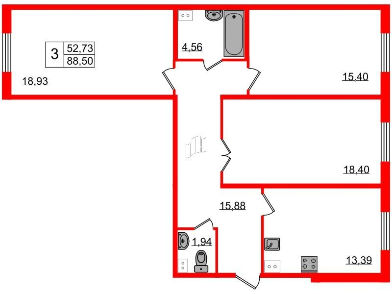 3-комнатная 88 м2 в ЖК Granholm Village корпус null этаж 1