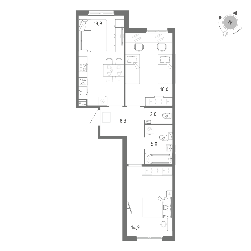 2-комнатная 65 м2 в ЖК Клюква.Парк корпус null этаж 2