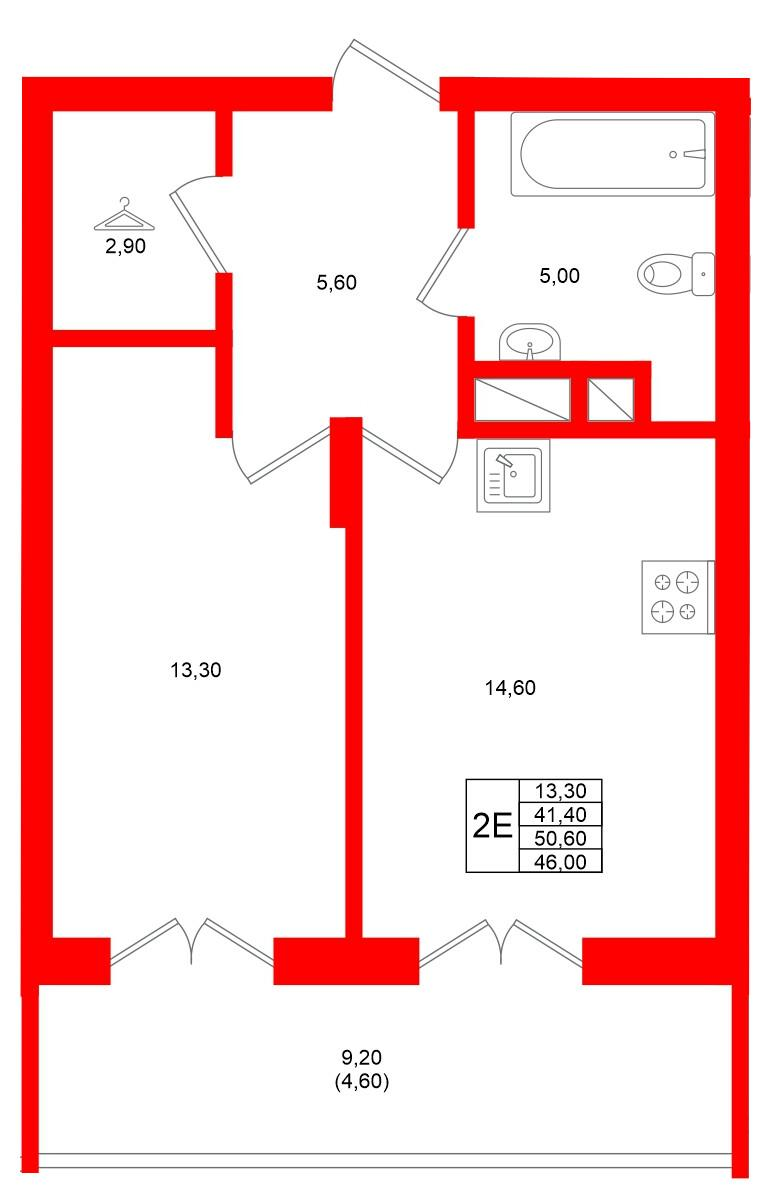 1-комнатная 46 м2 в ЖК Фридланд корпус null этаж 4