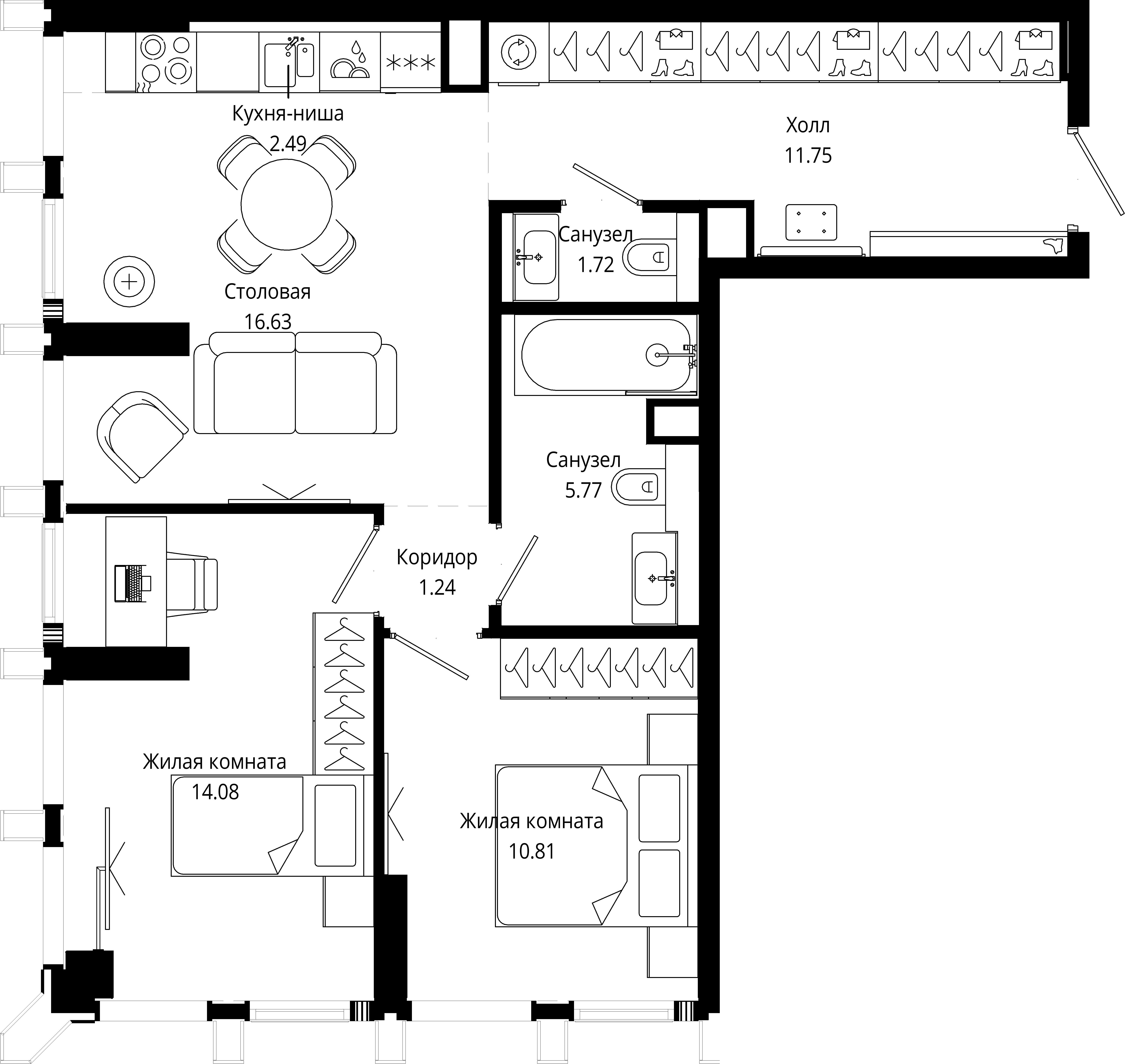 2-комнатная 64 м2 в ЖК MOD корпус null этаж 10