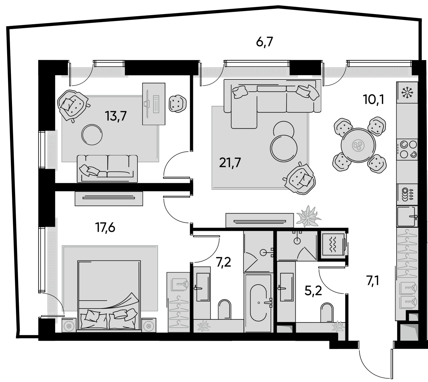 3-комнатная 89 м2 в ЖК Pride корпус null этаж 2