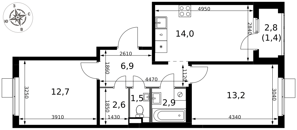 2-комнатная 55 м2 в ЖК 1-й Химкинский корпус null этаж 12