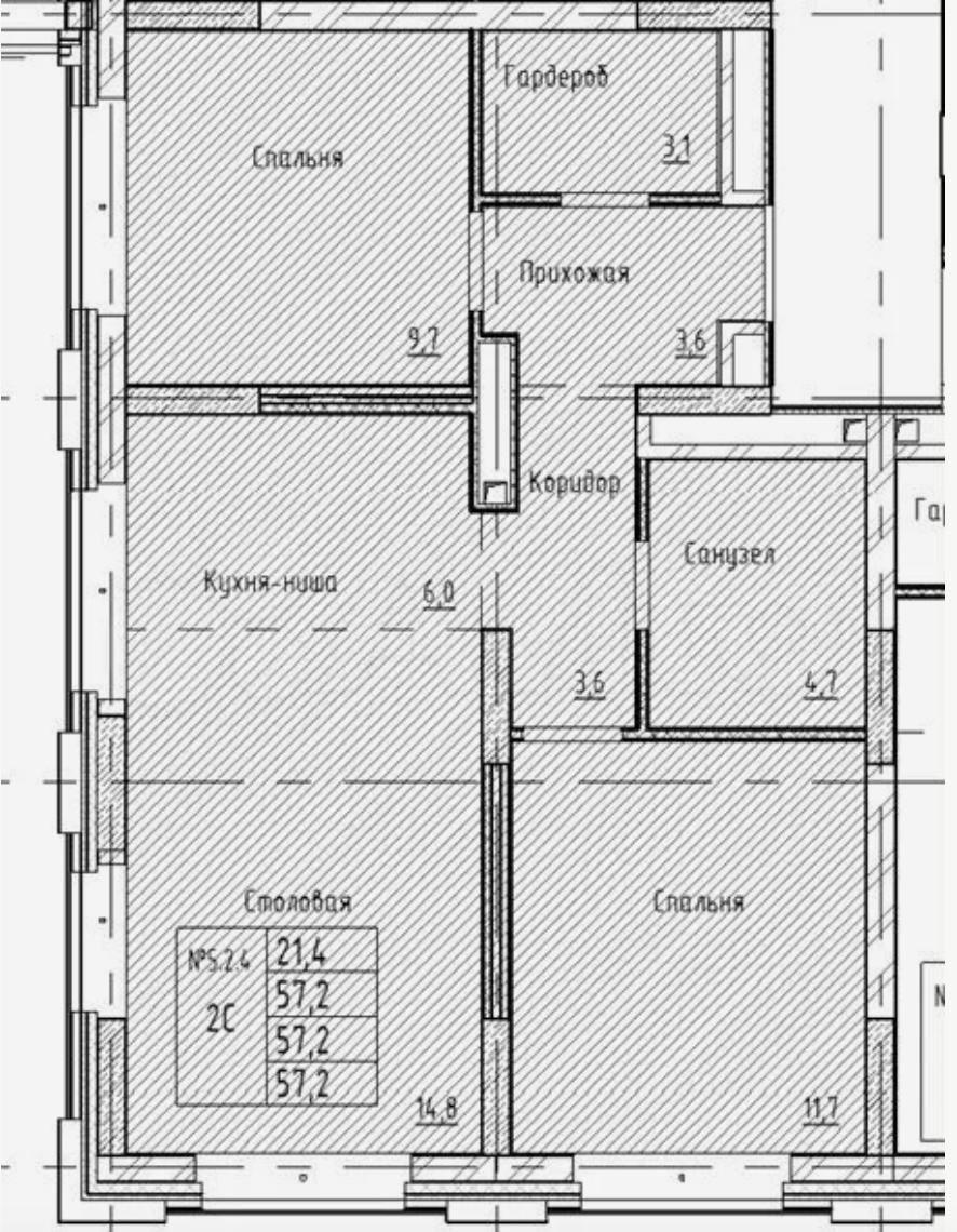 2-комнатная 57.2 м2 в ЖК undefined корпус null этаж 2