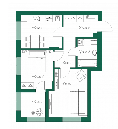 2-комнатная 53.4 м2 в ЖК undefined корпус null этаж 4
