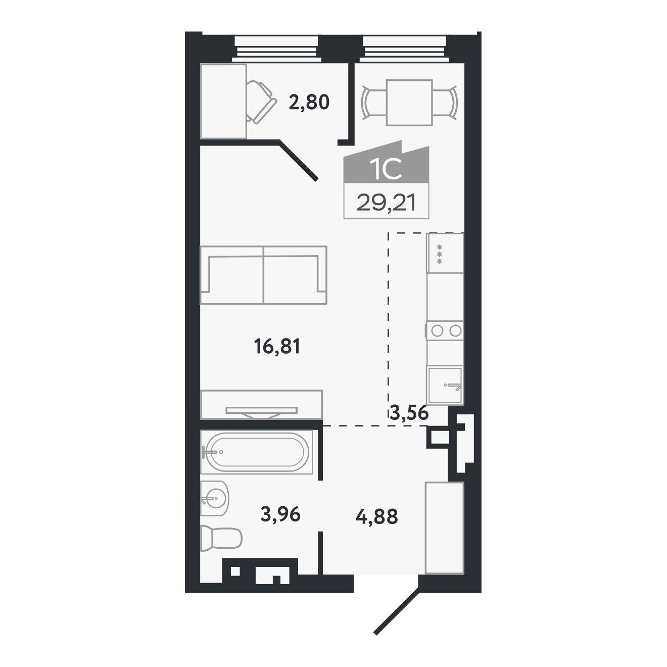 Студия 29 м2 в ЖК Квартал 1604 корпус null этаж 12