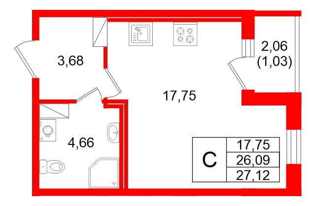 Студия 27 м2 в ЖК Квартал Заречье корпус null этаж 4
