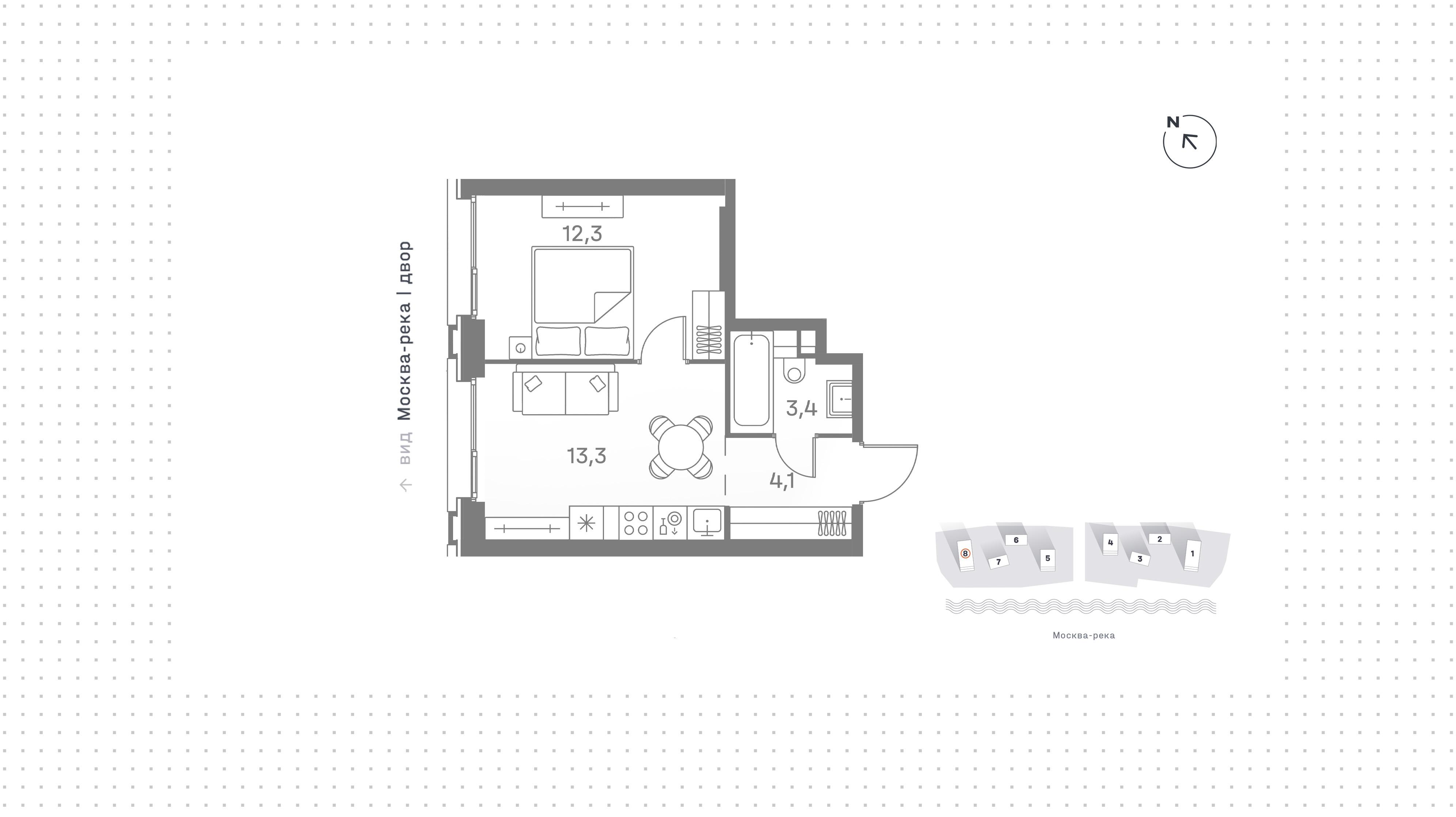1-комнатная 33 м2 в ЖК Portland корпус null этаж 23
