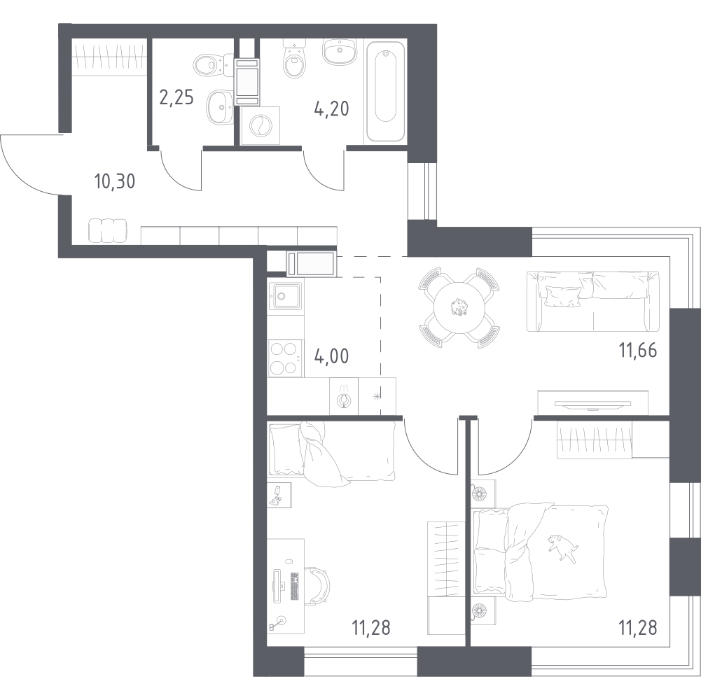 Студия 54 м2 в ЖК Цветочные поляны корпус null этаж 9