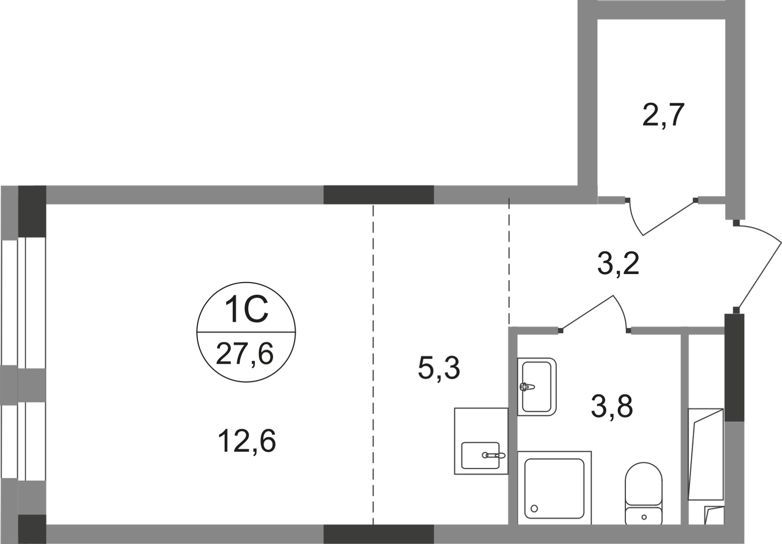 Студия 27 м2 в ЖК Первый Московский корпус null этаж 7