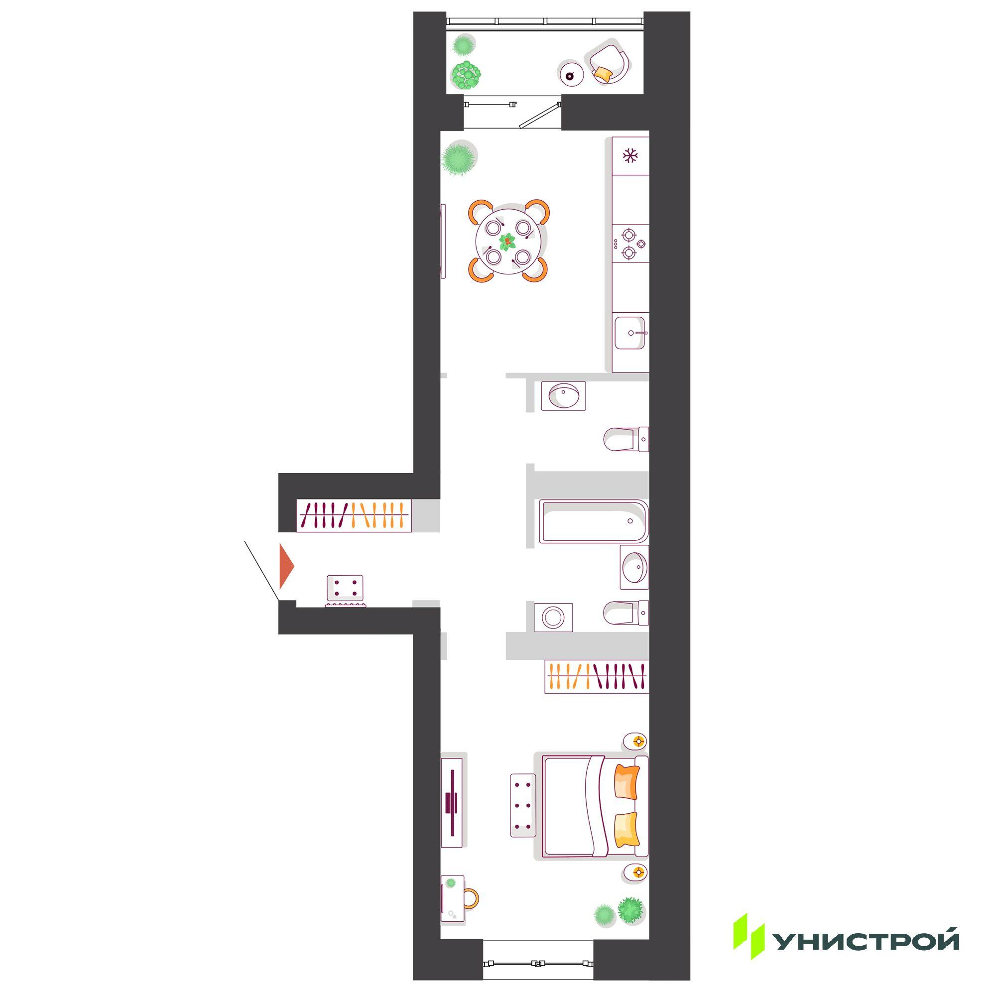 1-комнатная 42 м2 в ЖК Южный бульвар корпус null этаж 6