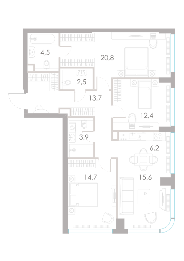 4-комнатная 94 м2 в ЖК River Park Towers Кутузовский корпус null этаж 28