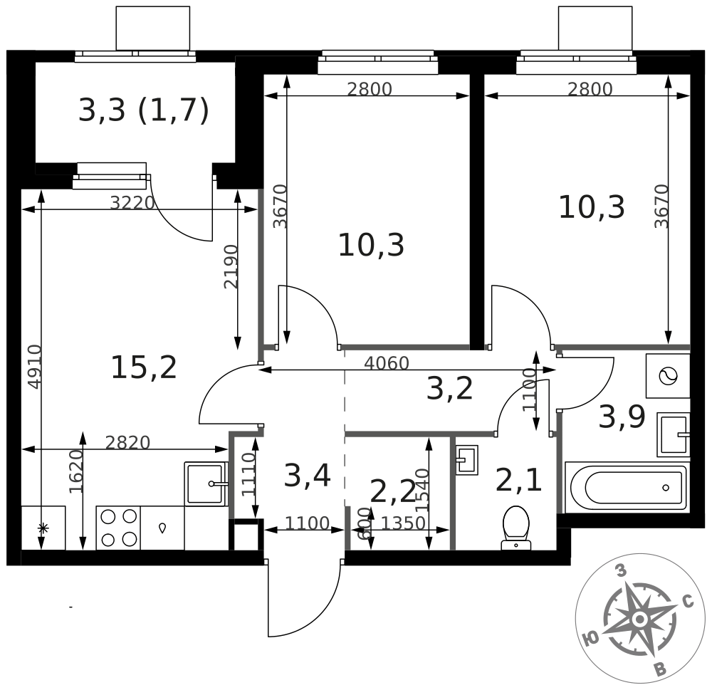 2-комнатная 52 м2 в ЖК 1-й Химкинский корпус null этаж 2