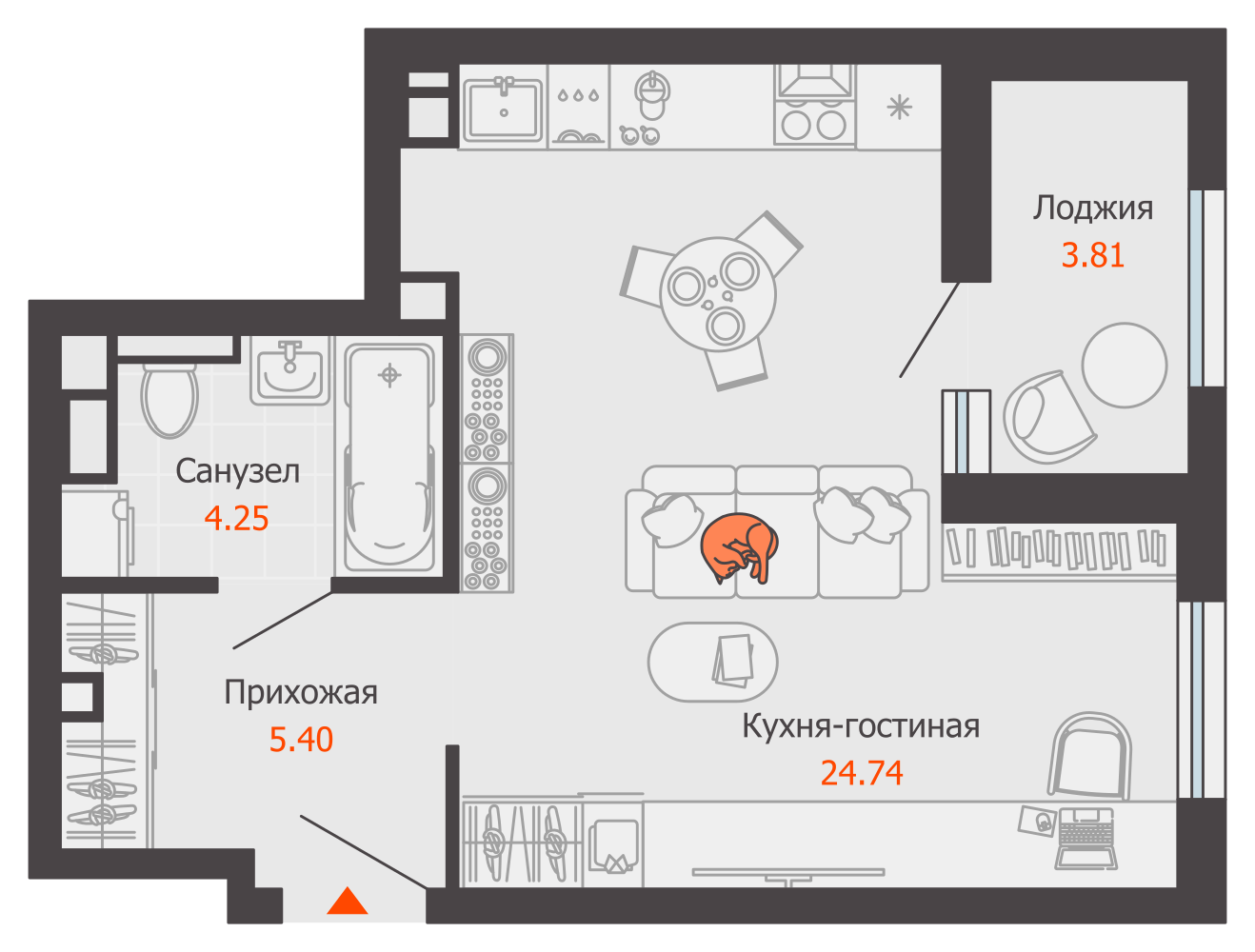 1-комнатная 36 м2 в ЖК Камаполис корпус null этаж 4
