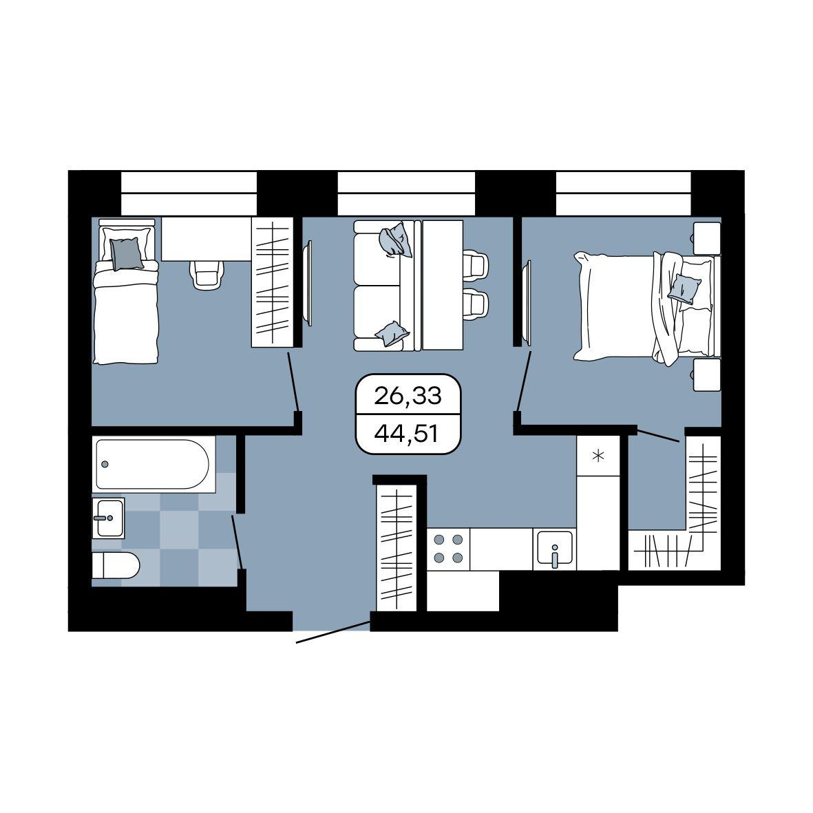 Студия 44 м2 в ЖК Парк Авеню корпус null этаж 15