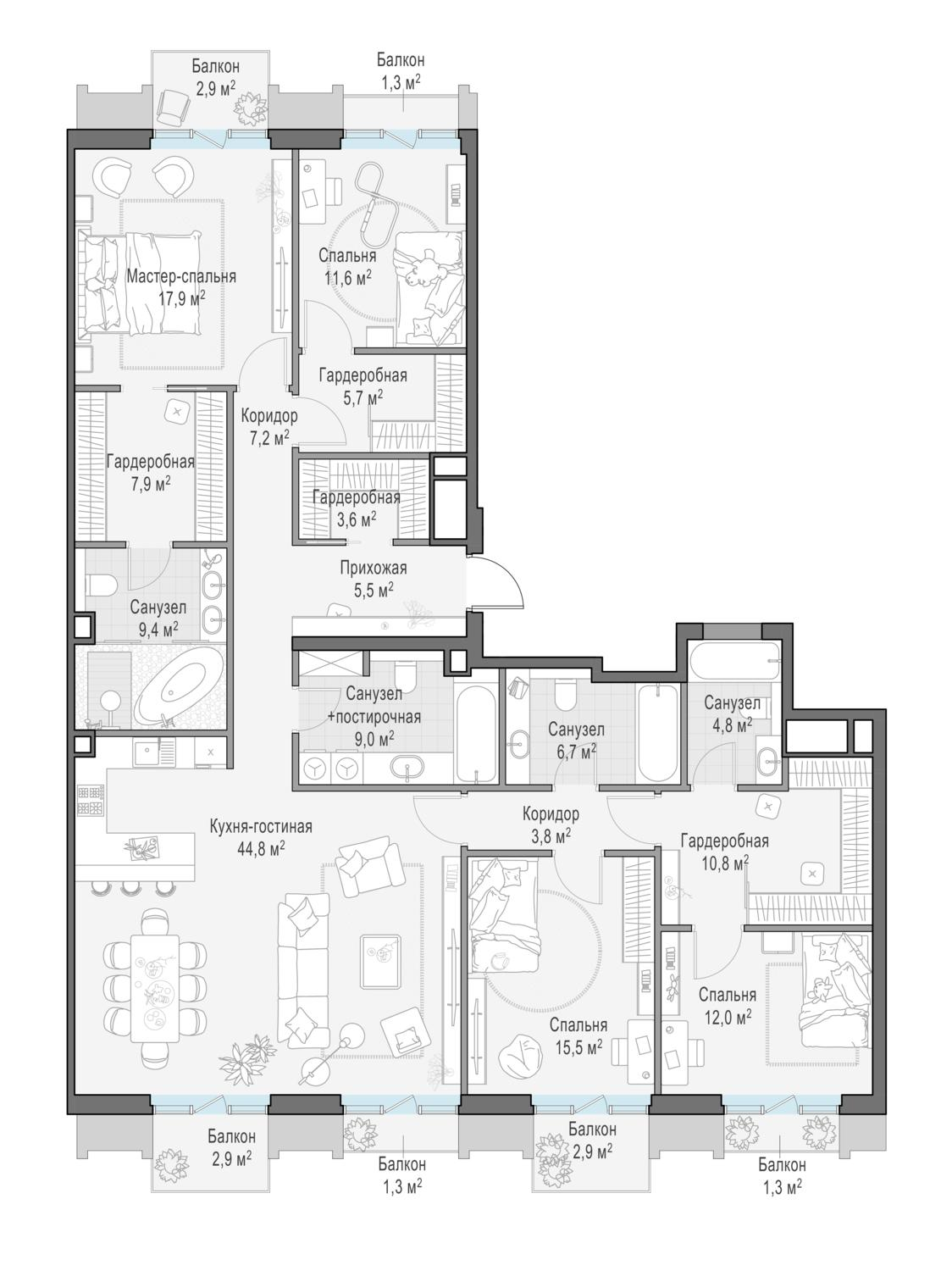 1-комнатная 181 м2 в ЖК Элитный квартал «Тишинский бульвар» корпус null этаж 3