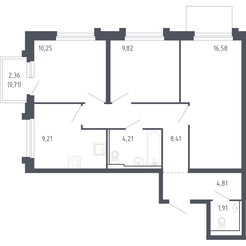 3-комнатная 65 м2 в ЖК Сердце Сахалина корпус null этаж 12