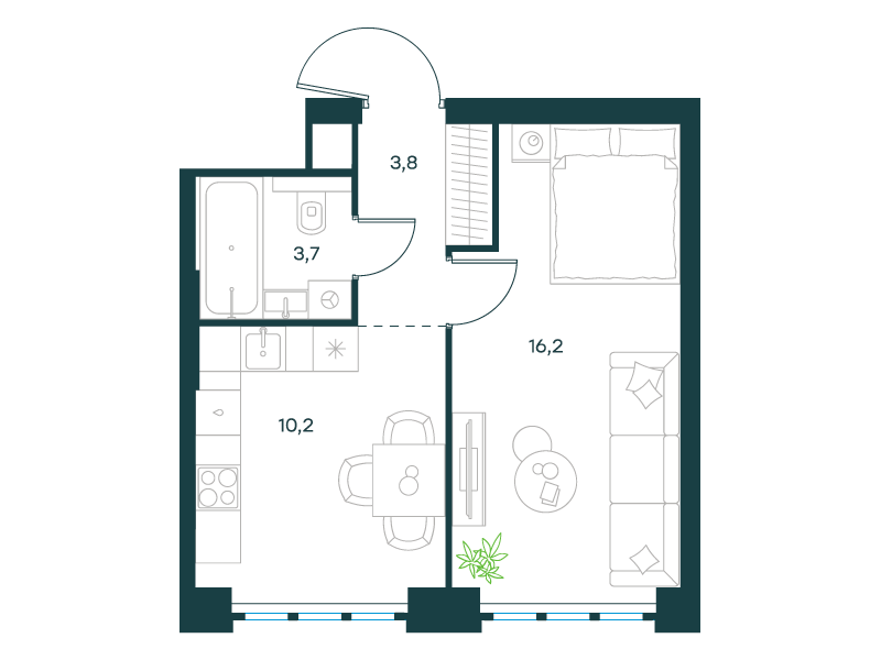 1-комнатная 33 м2 в ЖК Левел Южнопортовая корпус null этаж 27
