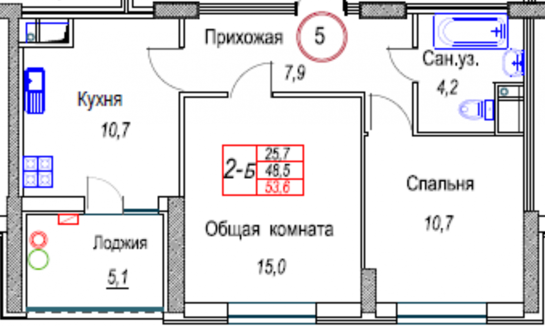 2-комнатная 53.6 м2 в ЖК undefined корпус null этаж 3