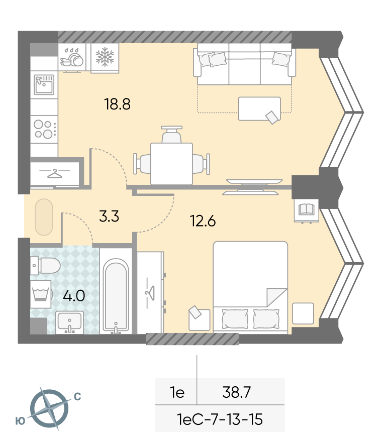 1-комнатная 38 м2 в ЖК ЗИЛАРТ корпус null этаж 13