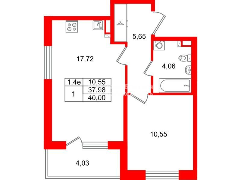 1-комнатная 37 м2 в ЖК Парадный ансамбль корпус null этаж 2