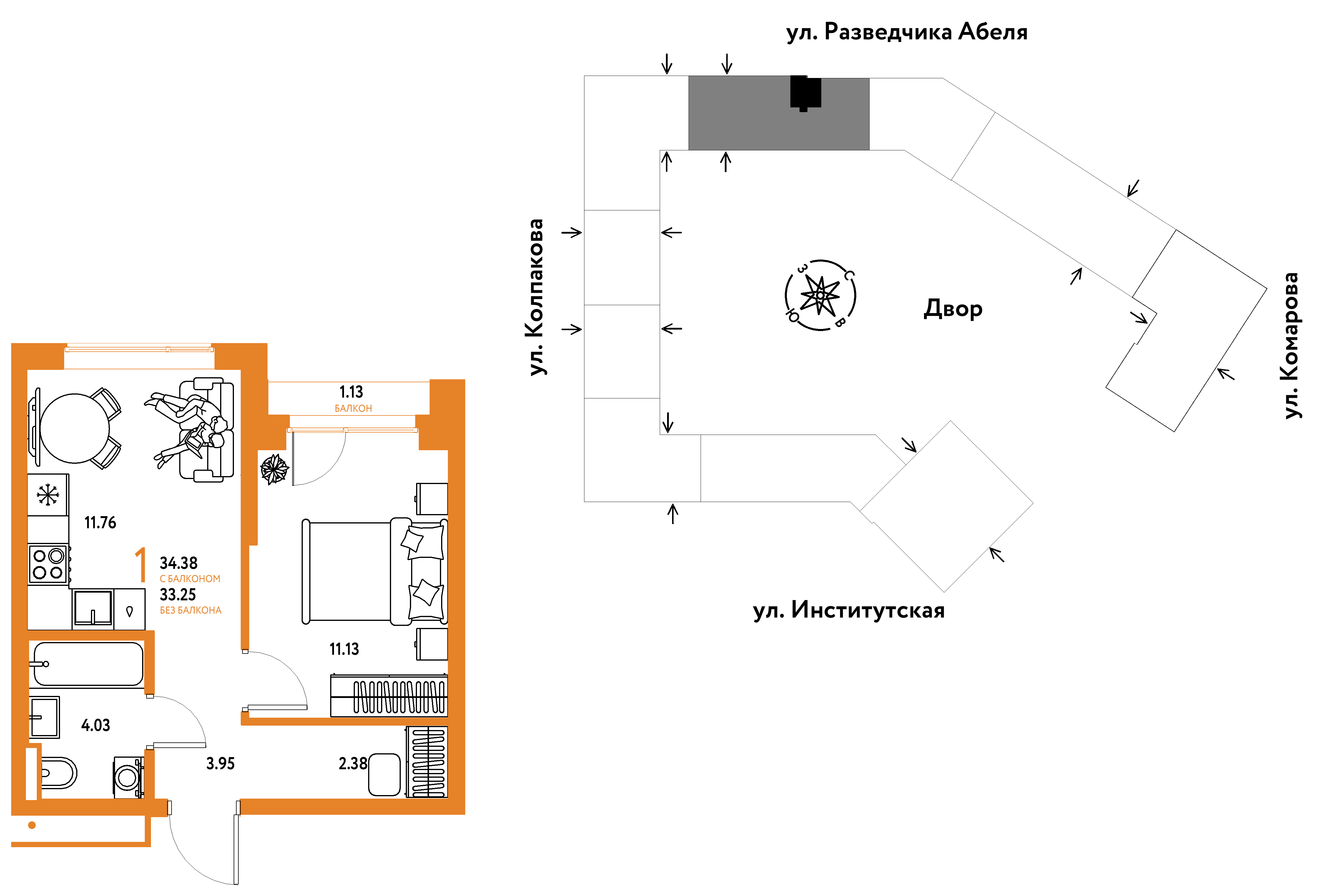 1-комнатная 34 м2 в ЖК Страна.Парковая корпус null этаж 7