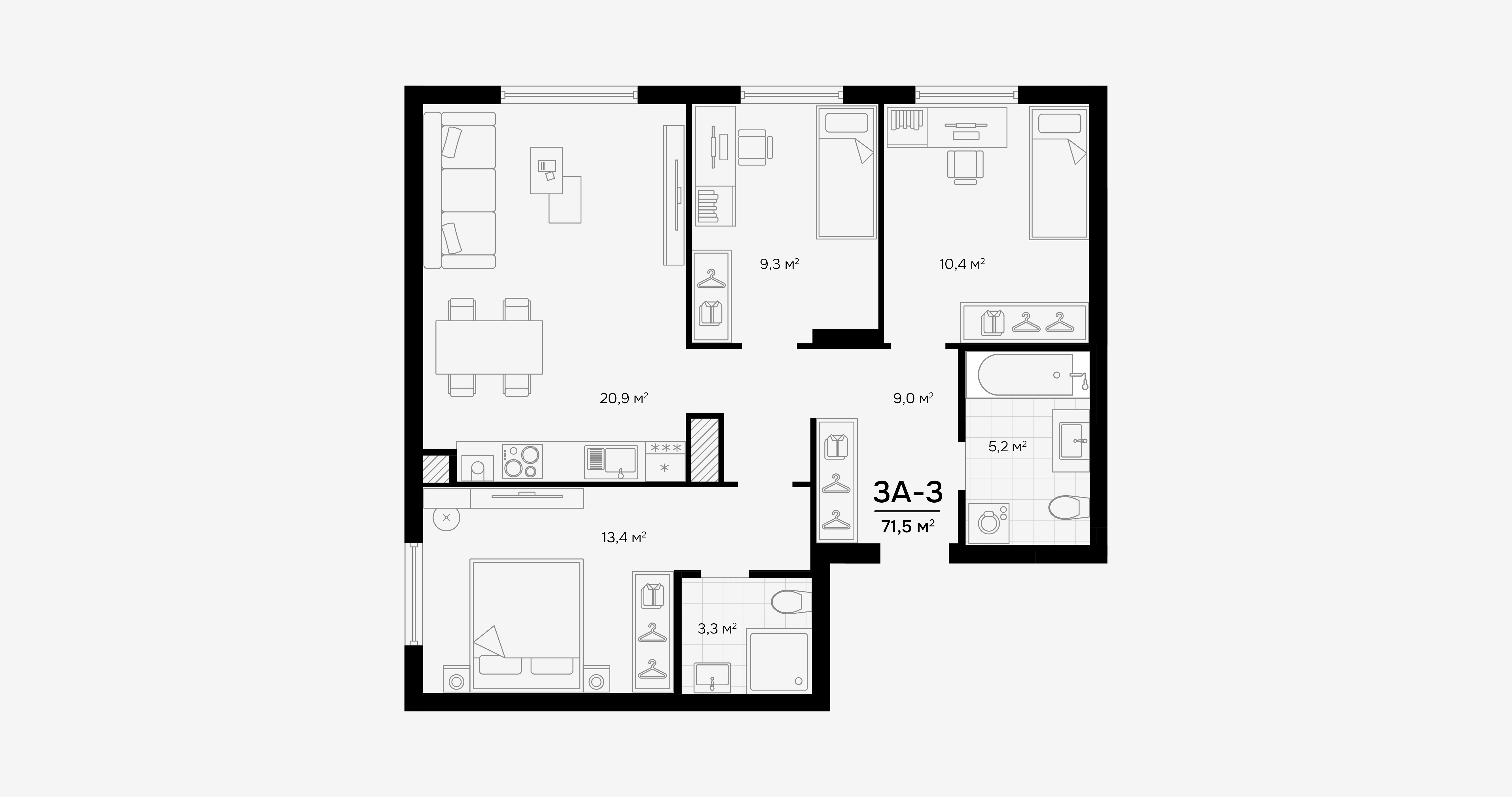3-комнатная 71 м2 в ЖК Progress Брестская корпус null этаж 1