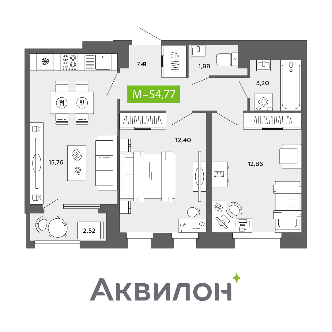 Студия 54 м2 в ЖК Аквилон CITY Towers корпус null этаж 15