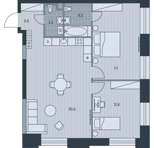 3-комнатная 70 м2 в ЖК Ever корпус null этаж 30