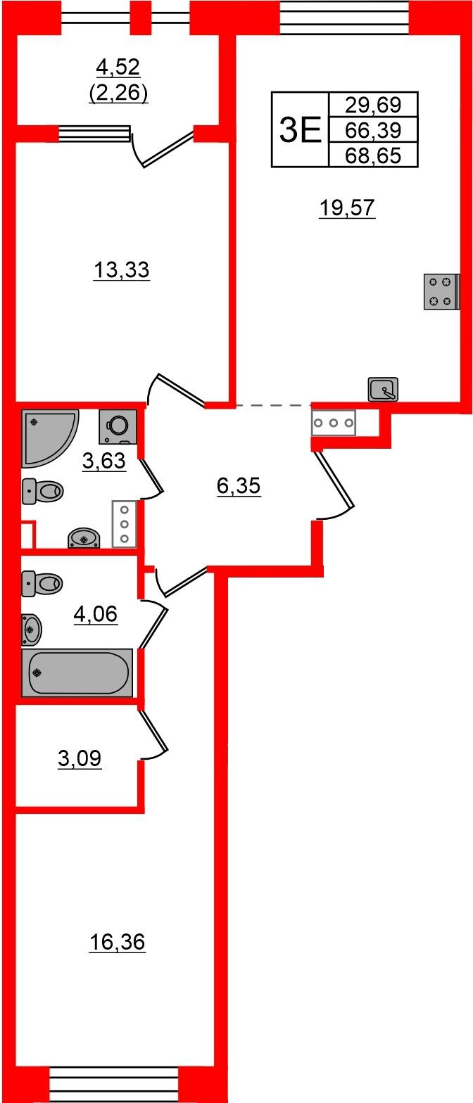 2-комнатная 68 м2 в ЖК Знатный корпус null этаж 7