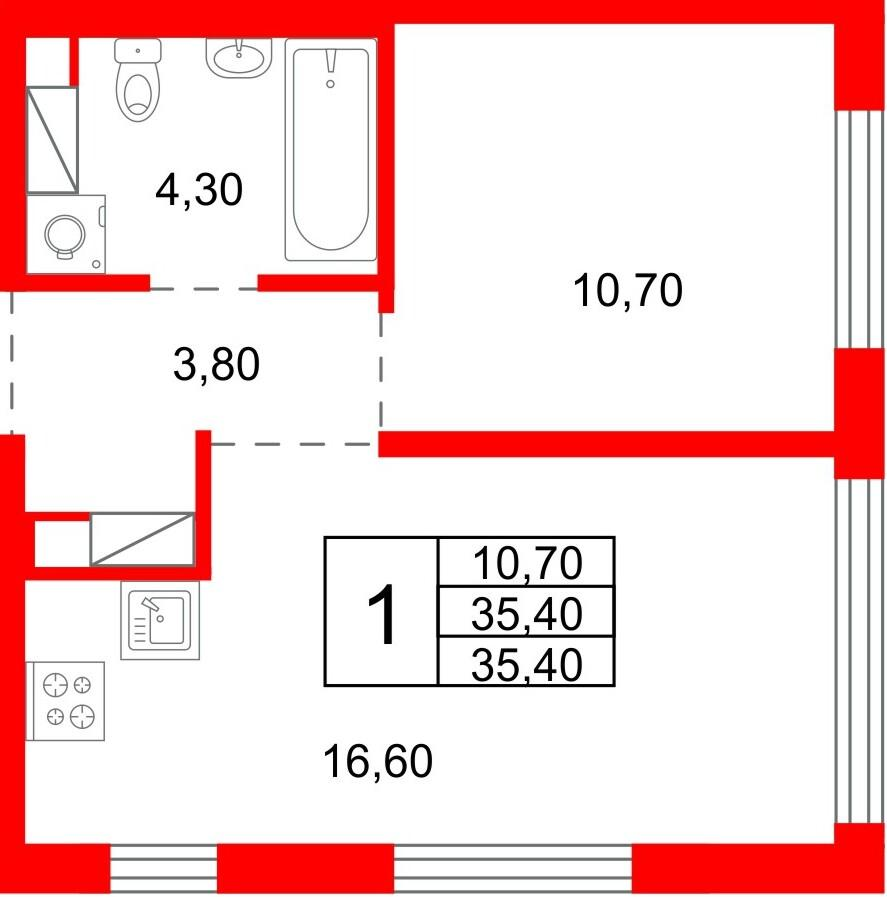 1-комнатная 35 м2 в ЖК PLUS Пулковский корпус null этаж 5