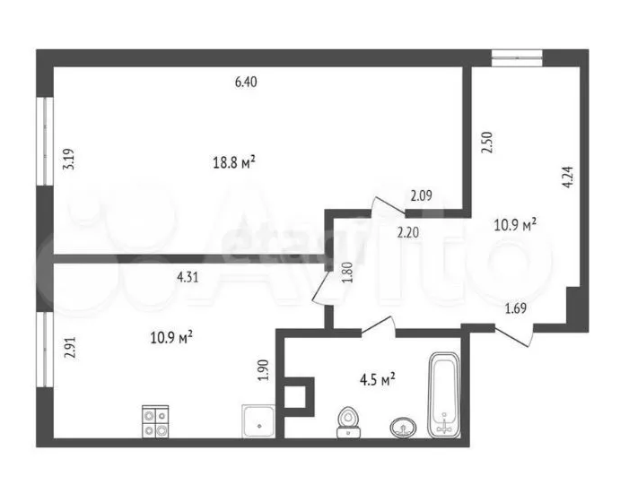 1-комнатная 45 м2 в ЖК undefined корпус null этаж 1