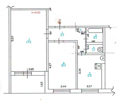 2-комнатная 42.4 м2 в ЖК undefined корпус null этаж 6