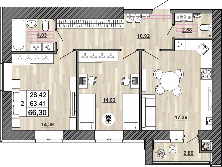 2-комнатная 66 м2 в ЖК Сокол корпус null этаж 4