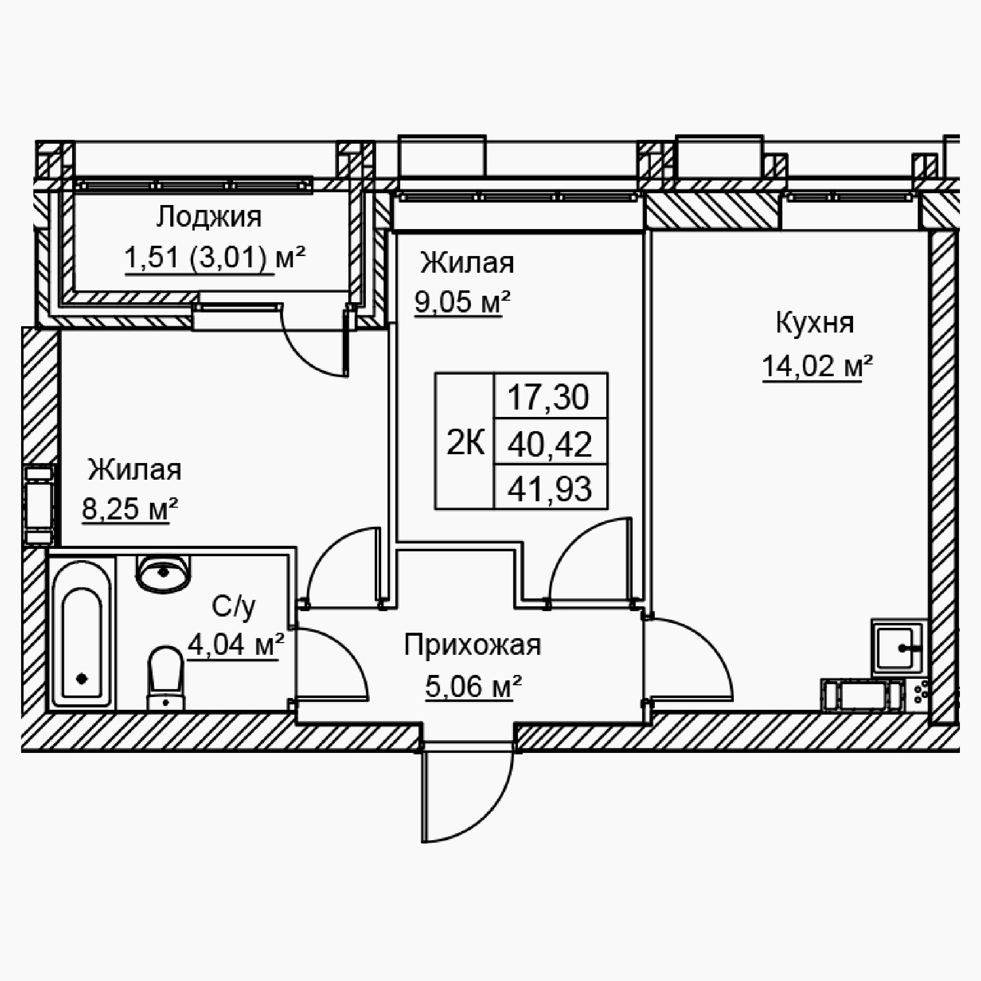 2-комнатная 41 м2 в ЖК Сталь корпус null этаж 2