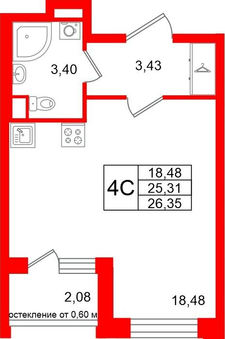 Студия 25 м2 в ЖК Универ Сити корпус null этаж 3