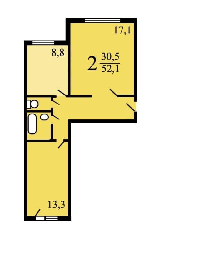 2-комнатная 52.1 м2 в ЖК undefined корпус null этаж 2