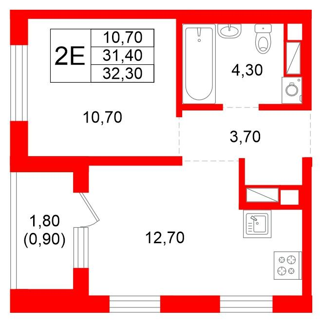 1-комнатная 31 м2 в ЖК PLUS Пулковский корпус null этаж 5
