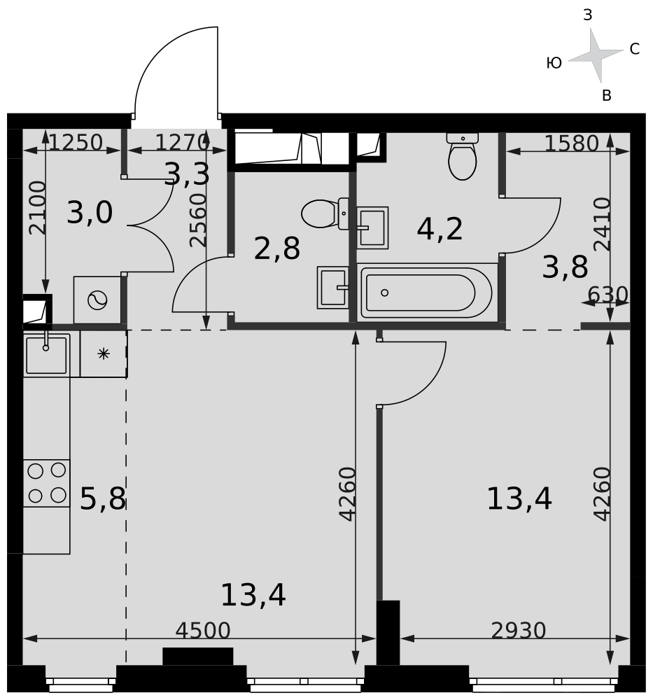 2-комнатная 49 м2 в ЖК Sydney City корпус null этаж 3
