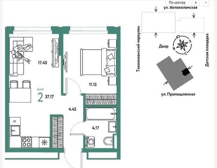 1-комнатная 37.2 м2 в ЖК undefined корпус null этаж 11