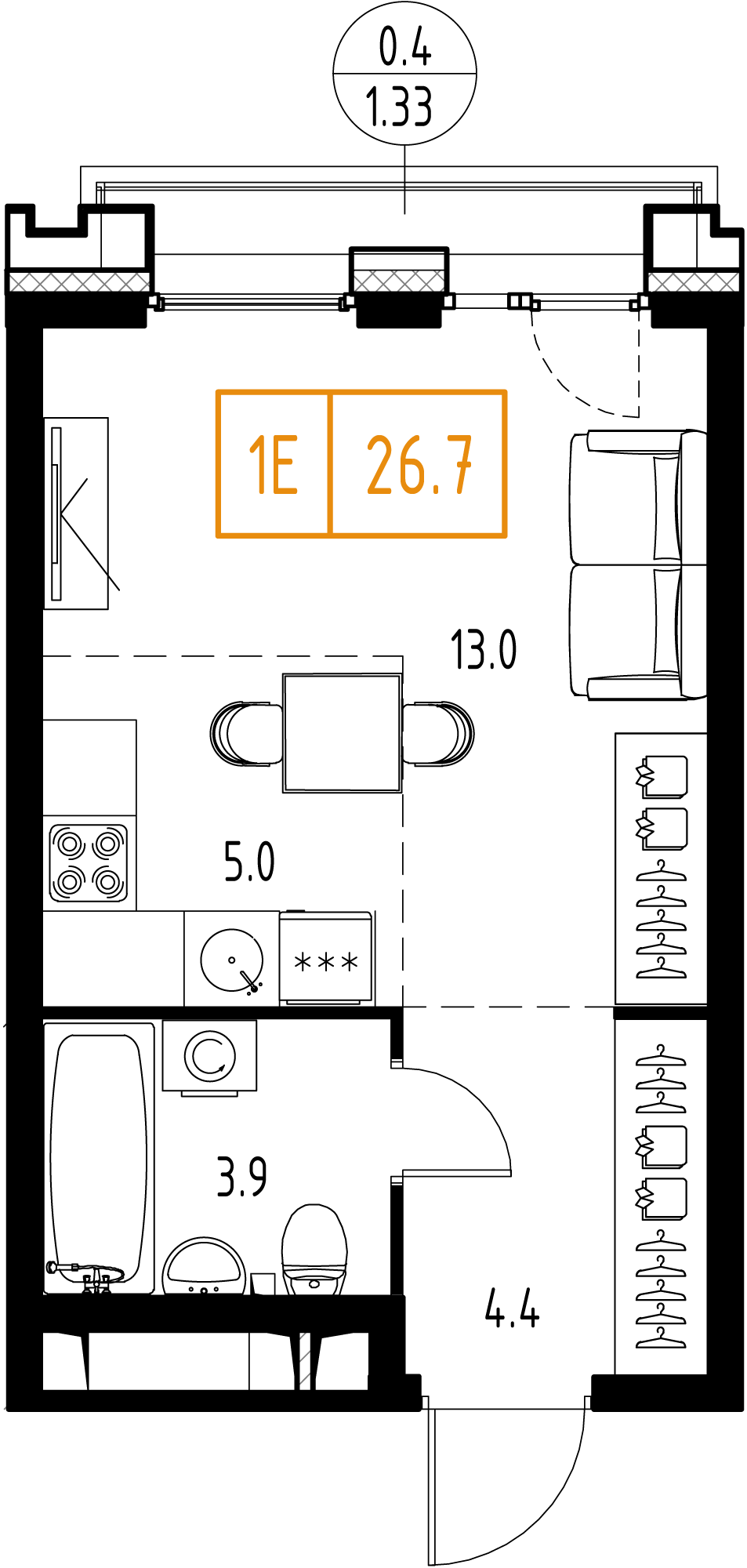 Студия 26 м2 в ЖК Skolkovo One корпус null этаж 4