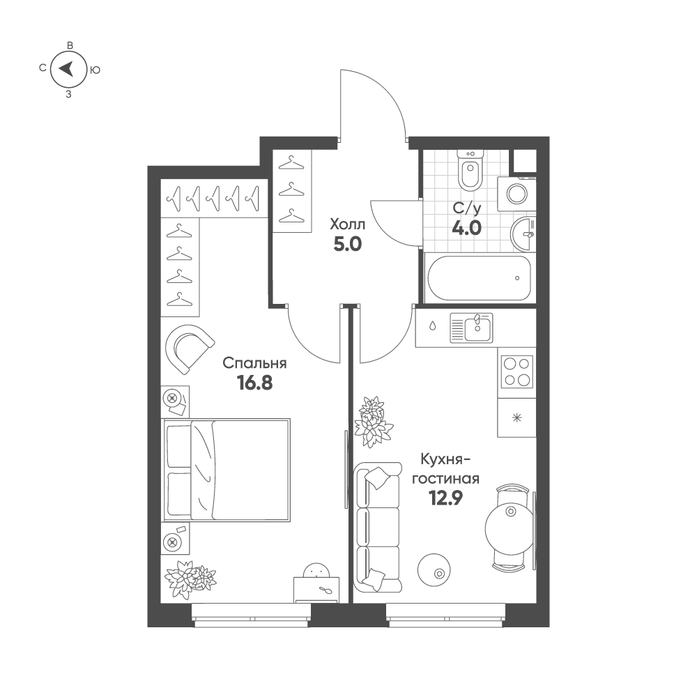 1-комнатная 38 м2 в ЖК Sokolinn Park корпус null этаж 2