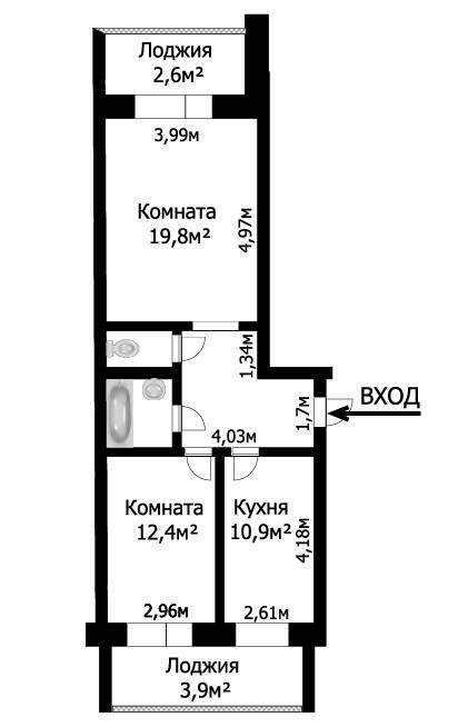 2-комнатная 57 м2 в ЖК undefined корпус null этаж 5